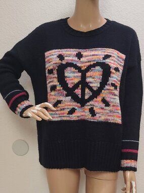 DESIGUAL PEACE LOVE HEART SWEATER JUMPER PULLOVER OVERSIZED WOOL KNIT sz S